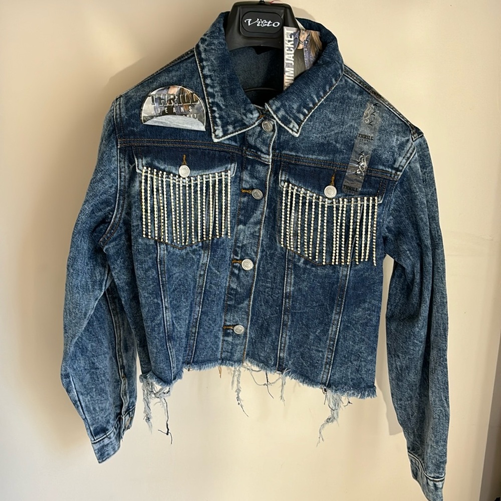 Thrill Denim Jacket with Rhinestones Shingles - Large